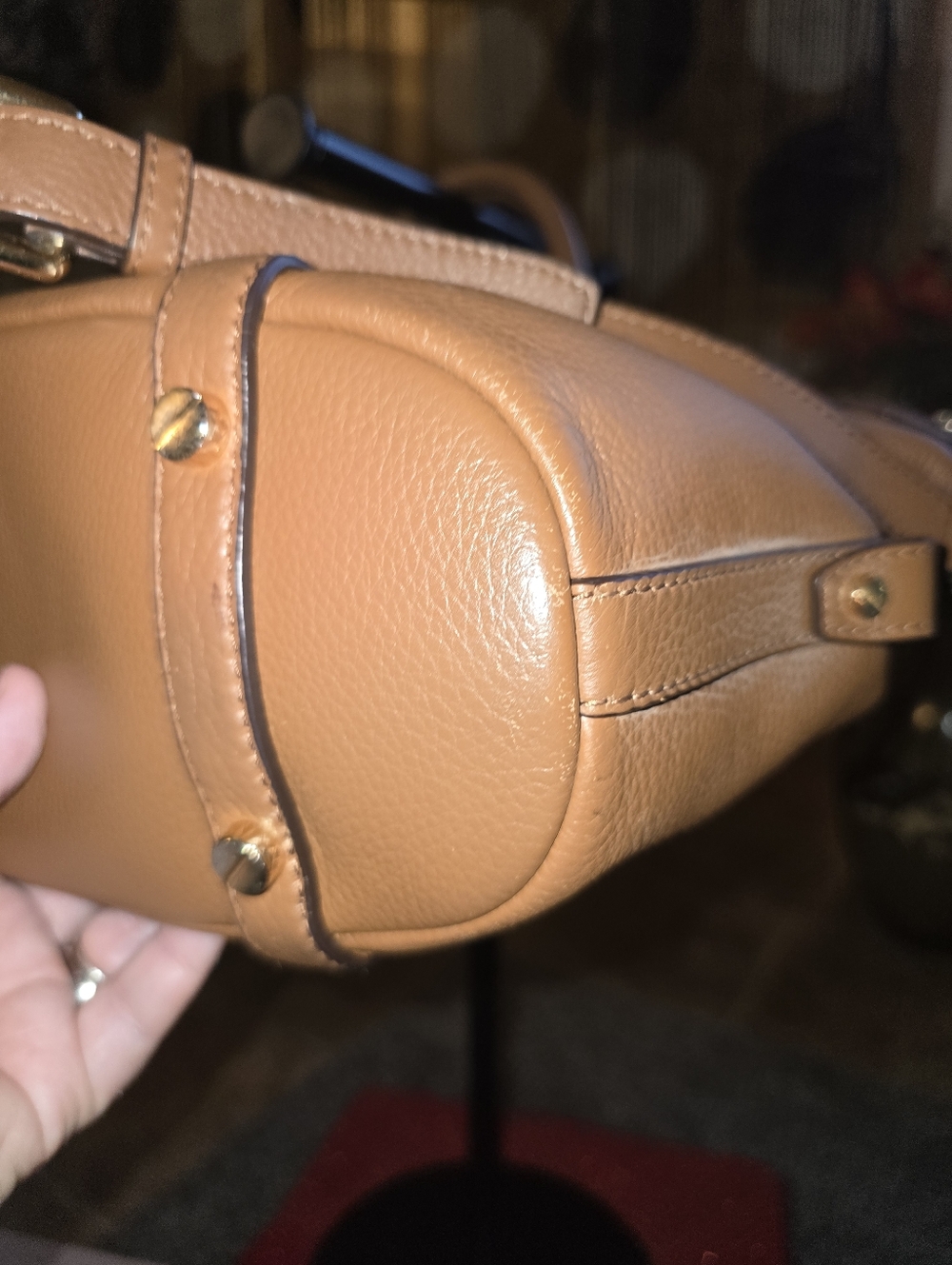 👜MK Michael Kors Pebbled Leather Satchel with MK Charm In Preloved Condition - Picture 7 of 10